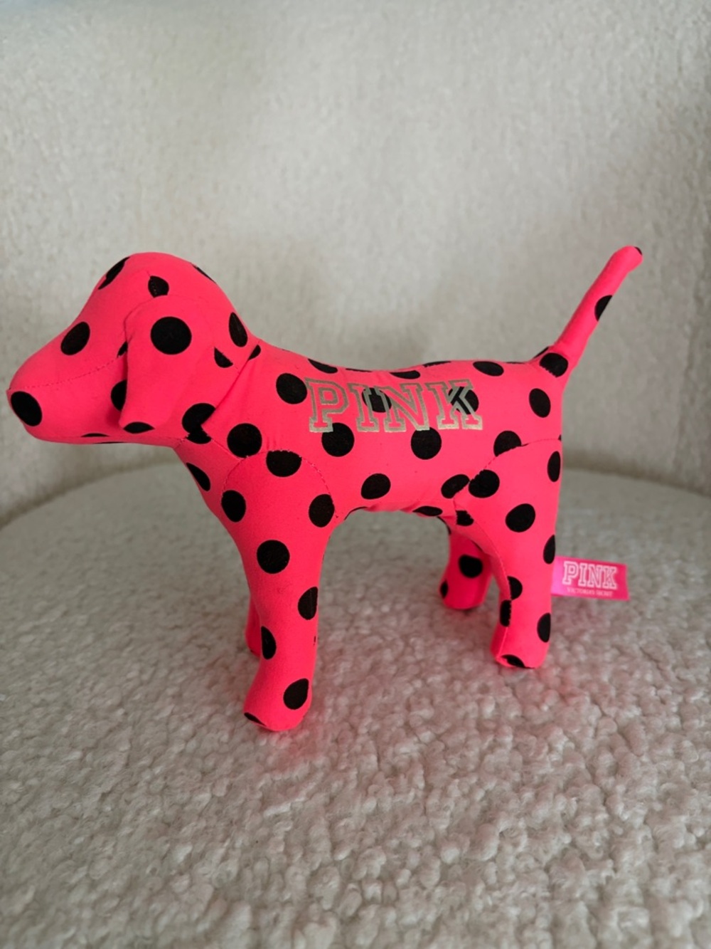 PINK Victoria's Secret Hot Pink Polka Dot Plush Dog Toy